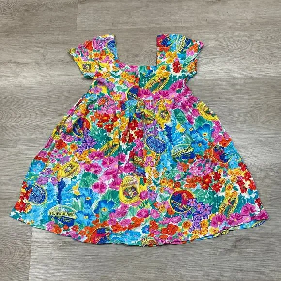 Vintage Jams World Vacation Tropical Babydoll Dress Women's Small Boho Cottage